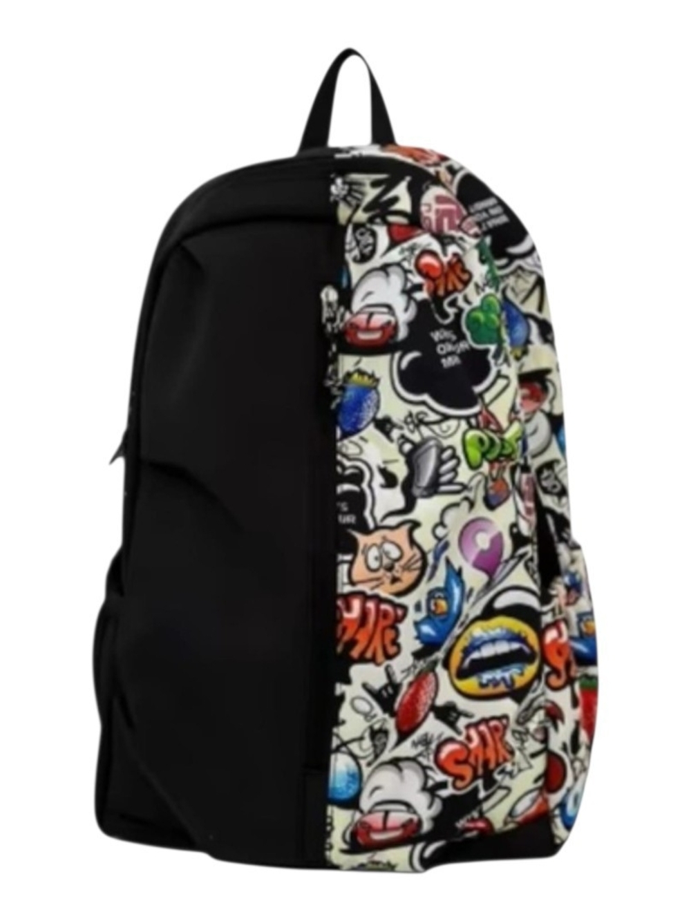 Black and Multicolor Graphic Panel Men's Backpack